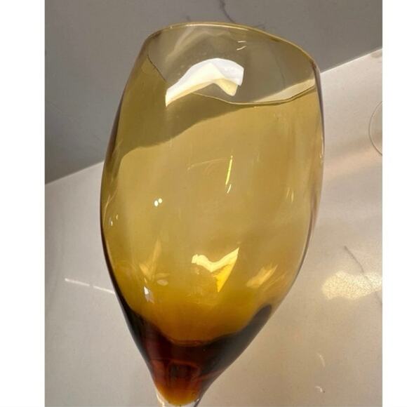 Set of 6 Amber Optic Swirl Wine Glasses Clear Stems 9" Tall Blown Glass 10 oz - Picture 4 of 6